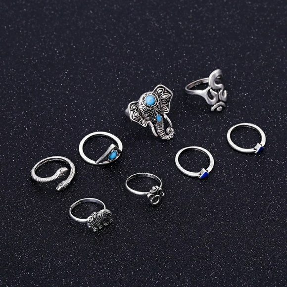 5 for $25 Set of 8 Midi Rings Elephant Boho Punk - Picture 4 of 5